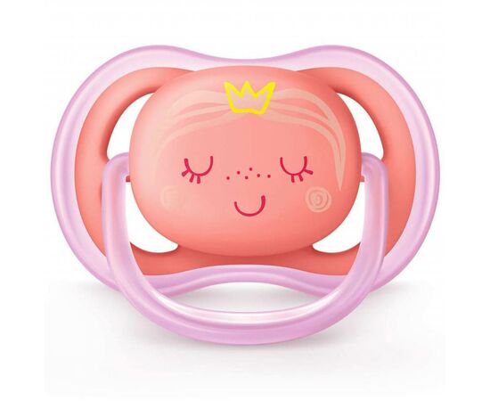 Пустышка Philips AVENT Ultra Air с декором 6-18 мес, 2 шт для девочек (SCF343/22), изображение 3 Пустышка Philips AVENT Ultra Air с декором 6-18 мес, 2 шт для девочек (SCF343/22), изображение 3