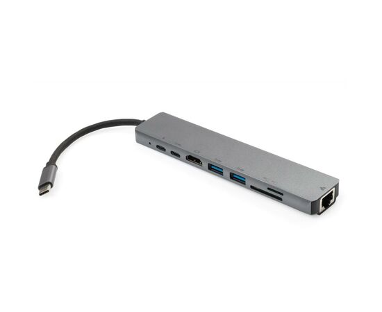 Концентратор Vinga Type-C to 4K HDMI+2*USB3.0+GigabitLAN+SD+2*PD aluminium (VCPATC2U3CRLNHIPDGR)