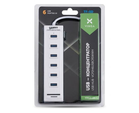 Концентратор Vinga 6xUSB2.0 + card-reader with switch (VCP2H6USBCRSWWH), изображение 3 Концентратор Vinga 6xUSB2.0 + card-reader with switch (VCP2H6USBCRSWWH), изображение 3