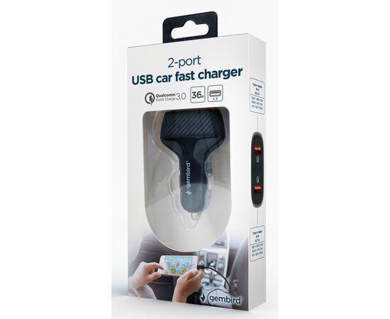 Зарядное устройство Gembird 2 port 36W QC3.0 (TA-U2QC3-CAR-01), изображение 5 Зарядное устройство Gembird 2 port 36W QC3.0 (TA-U2QC3-CAR-01), изображение 5
