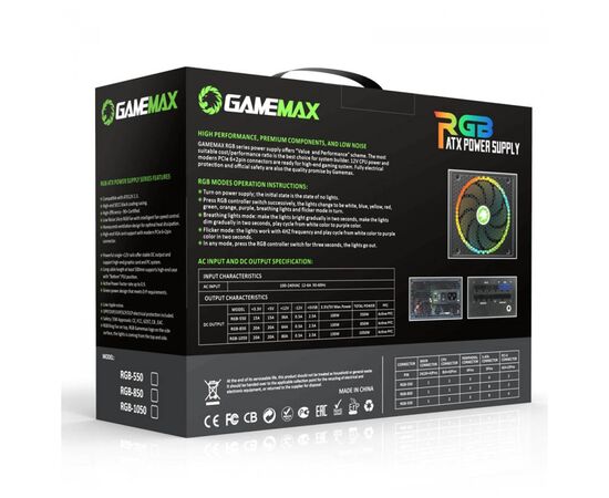 Блок питания Gamemax 1050W 80 Gold ARGB (RGB-1050 PRO), изображение 2 Блок питания Gamemax 1050W 80 Gold ARGB (RGB-1050 PRO), изображение 2