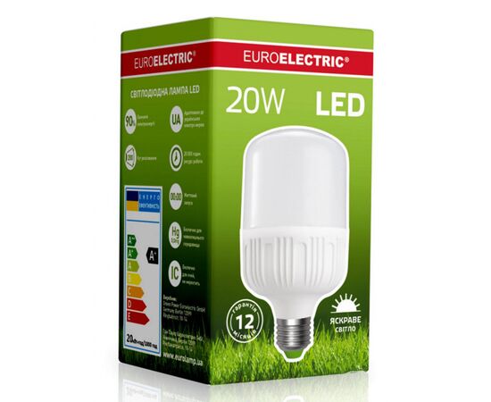 Лампочка EUROELECTRIC Plastic 20W E27 4000K 220V (LED-HP-20274(P)), зображення 2 Лампочка EUROELECTRIC Plastic 20W E27 4000K 220V (LED-HP-20274(P)), зображення 2