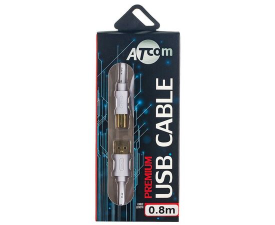Кабель для принтера USB 2.0 AM/BM 1.8m Atcom (13423), изображение 2 Кабель для принтера USB 2.0 AM/BM 1.8m Atcom (13423), изображение 2