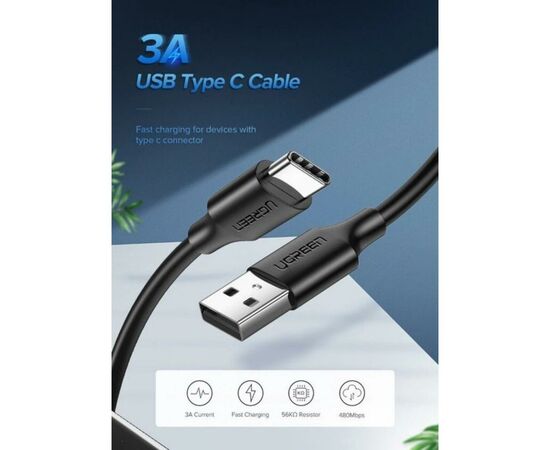 Дата кабель USB 2.0 AM to Type-C 1.0m US287 Black Ugreen (60116), изображение 2 Дата кабель USB 2.0 AM to Type-C 1.0m US287 Black Ugreen (60116), изображение 2