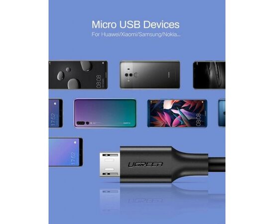 Дата кабель USB 2.0 AM to Micro 5P 2.0m US289 Black Ugreen (60138), изображение 5 Дата кабель USB 2.0 AM to Micro 5P 2.0m US289 Black Ugreen (60138), изображение 5