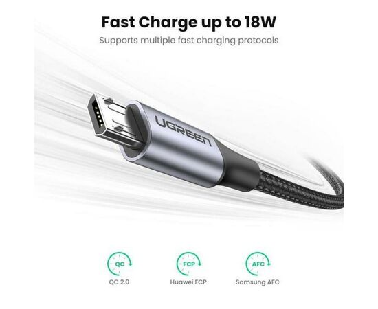 Дата кабель USB 2.0 AM to Micro 5P 1.0m US290 Aluminum Braid Black Ugreen (60146), изображение 2 Дата кабель USB 2.0 AM to Micro 5P 1.0m US290 Aluminum Braid Black Ugreen (60146), изображение 2