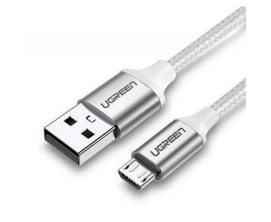 Дата кабель USB 2.0 AM to Micro 5P 1.0m US290 Aluminum Braid White Ugreen (60151), изображение 2 Дата кабель USB 2.0 AM to Micro 5P 1.0m US290 Aluminum Braid White Ugreen (60151), изображение 2