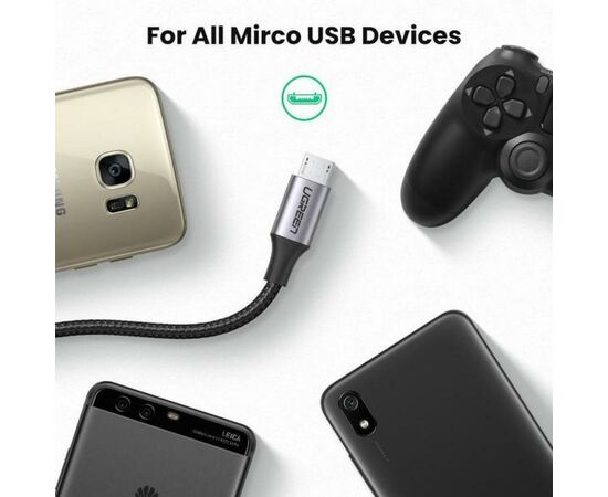 Дата кабель USB 2.0 AM to Micro 5P 2.0m US290 Aluminum Braid Black Ugreen (60148), изображение 4 Дата кабель USB 2.0 AM to Micro 5P 2.0m US290 Aluminum Braid Black Ugreen (60148), изображение 4