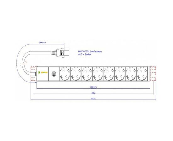 Силовий блок Conteg 19" 1U w/PDU 8xSchuko, вилка C14, кабель 2м (DP-RP-08-SCHUF-IEEC14/S)