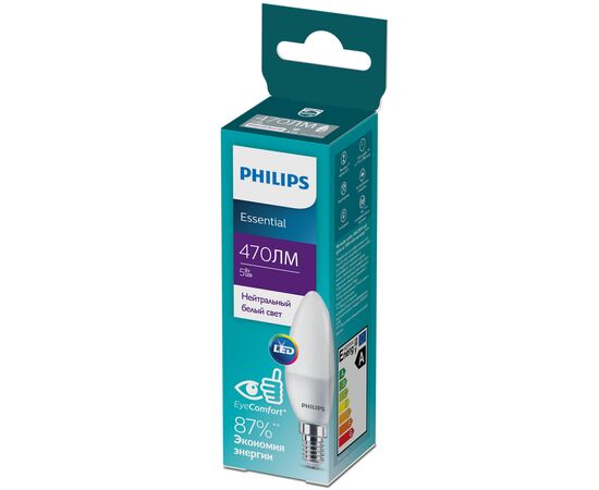 Лампочка Philips ESSLEDCandle 5W 470lm E14 840 B35NDFRRCA (929002968807), изображение 2 Лампочка Philips ESSLEDCandle 5W 470lm E14 840 B35NDFRRCA (929002968807), изображение 2