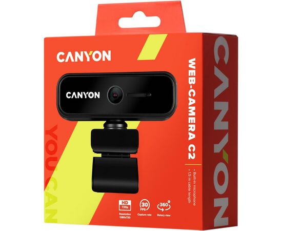 Веб-камера Canyon C2 720p HD Black (CNE-HWC2), изображение 3 Веб-камера Canyon C2 720p HD Black (CNE-HWC2), изображение 3