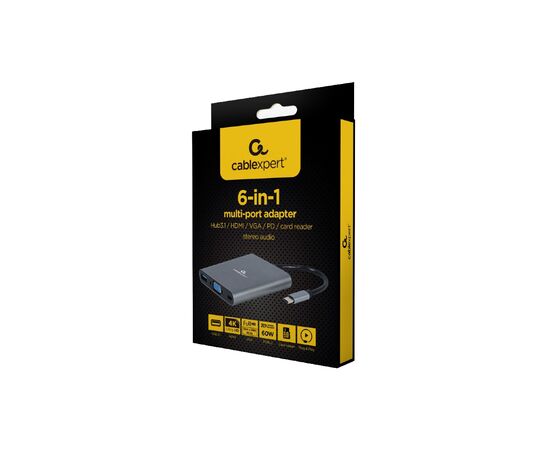 Концентратор Cablexpert USB-C 6-in-1 (Hub3.1/HDMI/VGA/PD/card-reader/audio) (A-CM-COMBO6-01), изображение 3 Концентратор Cablexpert USB-C 6-in-1 (Hub3.1/HDMI/VGA/PD/card-reader/audio) (A-CM-COMBO6-01), изображение 3