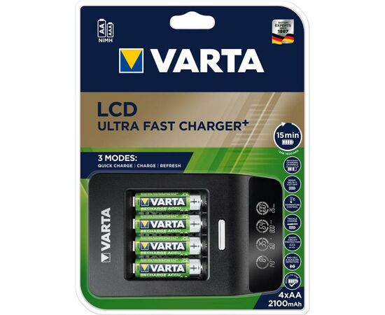 Зарядное устройство для аккумуляторов Varta LCD Ultra Fast Plus Charger +4*AA 2100 mAh (57685101441), изображение 3 Зарядное устройство для аккумуляторов Varta LCD Ultra Fast Plus Charger +4*AA 2100 mAh (57685101441), изображение 3