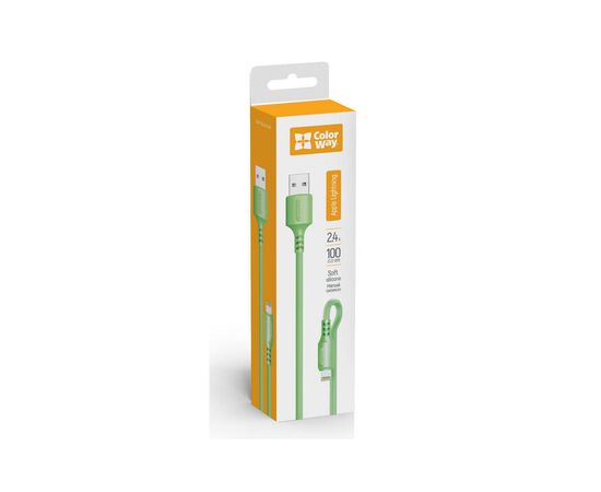 Дата кабель USB 2.0 AM to Lightning 1.0m soft silicone green ColorWay (CW-CBUL042-GR), изображение 2 Дата кабель USB 2.0 AM to Lightning 1.0m soft silicone green ColorWay (CW-CBUL042-GR), изображение 2