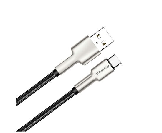 Дата кабель USB 2.0 AM to Type-C 1.0m head metal black ColorWay (CW-CBUC046-BK), изображение 2 Дата кабель USB 2.0 AM to Type-C 1.0m head metal black ColorWay (CW-CBUC046-BK), изображение 2
