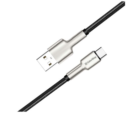 Дата кабель USB 2.0 AM to Type-C 1.0m head metal black ColorWay (CW-CBUC046-BK), изображение 3 Дата кабель USB 2.0 AM to Type-C 1.0m head metal black ColorWay (CW-CBUC046-BK), изображение 3