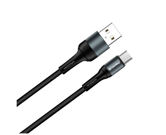 Дата кабель USB 2.0 AM to Type-C 1.0m nylon black ColorWay (CW-CBUC045-BK), изображение 2 Дата кабель USB 2.0 AM to Type-C 1.0m nylon black ColorWay (CW-CBUC045-BK), изображение 2