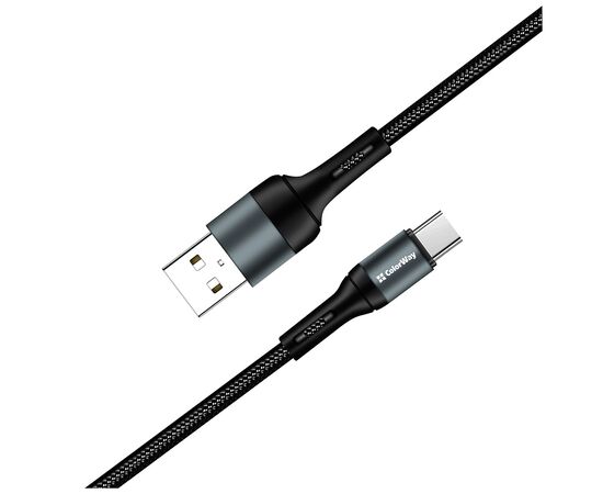 Дата кабель USB 2.0 AM to Type-C 1.0m nylon black ColorWay (CW-CBUC045-BK), изображение 3 Дата кабель USB 2.0 AM to Type-C 1.0m nylon black ColorWay (CW-CBUC045-BK), изображение 3