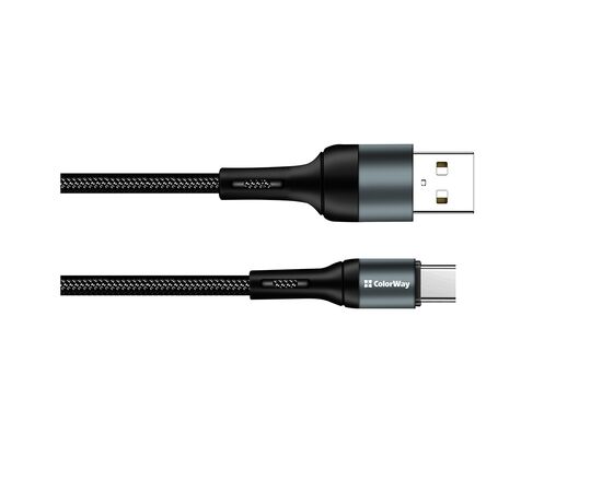 Дата кабель USB 2.0 AM to Type-C 1.0m nylon black ColorWay (CW-CBUC045-BK), изображение 4 Дата кабель USB 2.0 AM to Type-C 1.0m nylon black ColorWay (CW-CBUC045-BK), изображение 4