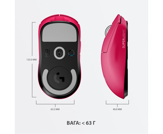 Мишка Logitech G Pro X Superlight Wireless Magenta (910-005956), зображення 8 Мишка Logitech G Pro X Superlight Wireless Magenta (910-005956), зображення 8