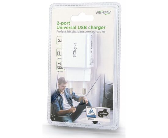 Зарядное устройство EnerGenie USB 2.1A, white (EG-U2C2A-03-W), изображение 2 Зарядное устройство EnerGenie USB 2.1A, white (EG-U2C2A-03-W), изображение 2