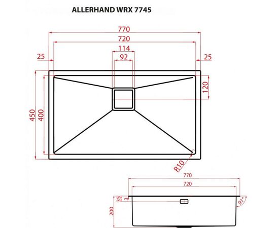 Мойка кухонная Weilor ALLERHAND WRX 7745, изображение 9 Мойка кухонная Weilor ALLERHAND WRX 7745, изображение 9