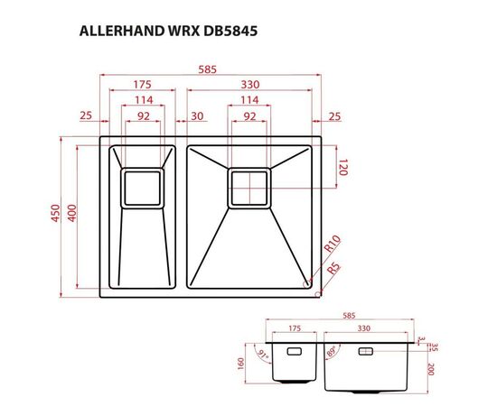 Мойка кухонная Weilor ALLERHAND WRX DB5845, изображение 11 Мойка кухонная Weilor ALLERHAND WRX DB5845, изображение 11