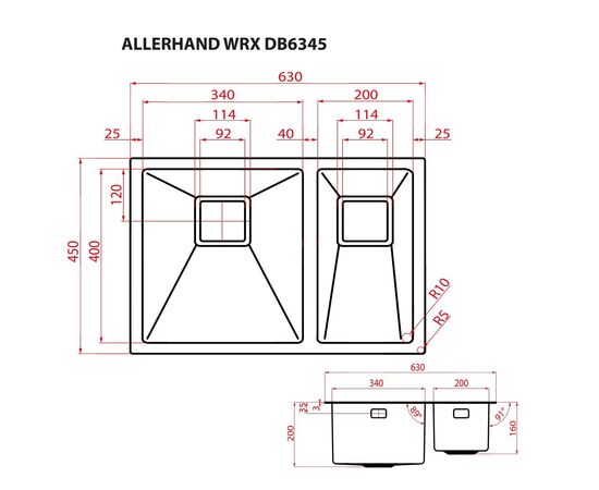 Мойка кухонная Weilor ALLERHAND WRX DB6345, изображение 9 Мойка кухонная Weilor ALLERHAND WRX DB6345, изображение 9