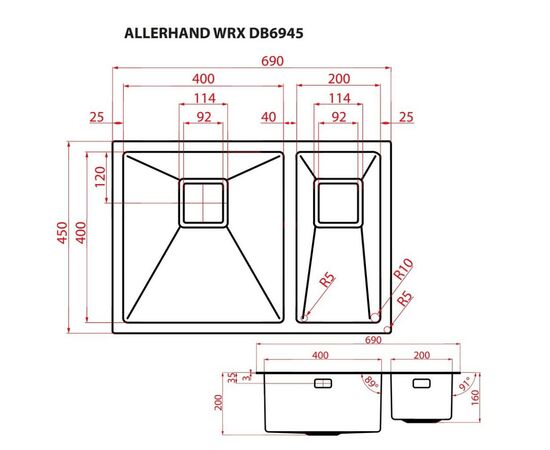 Мойка кухонная Weilor ALLERHAND WRX DB6945, изображение 9 Мойка кухонная Weilor ALLERHAND WRX DB6945, изображение 9