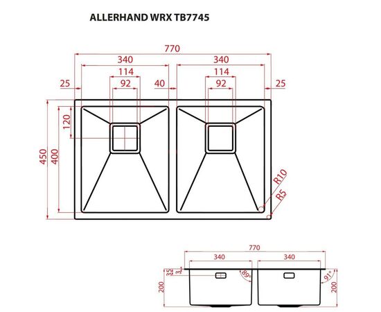 Мойка кухонная Weilor ALLERHAND WRX TB7745, изображение 9 Мойка кухонная Weilor ALLERHAND WRX TB7745, изображение 9