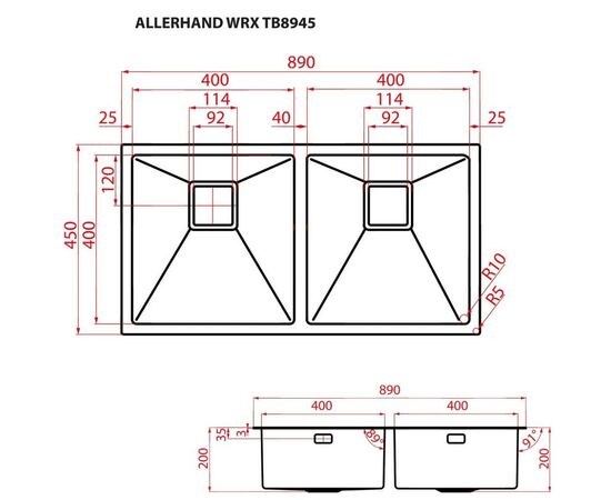 Мойка кухонная Weilor ALLERHAND WRX TB8945, изображение 9 Мойка кухонная Weilor ALLERHAND WRX TB8945, изображение 9