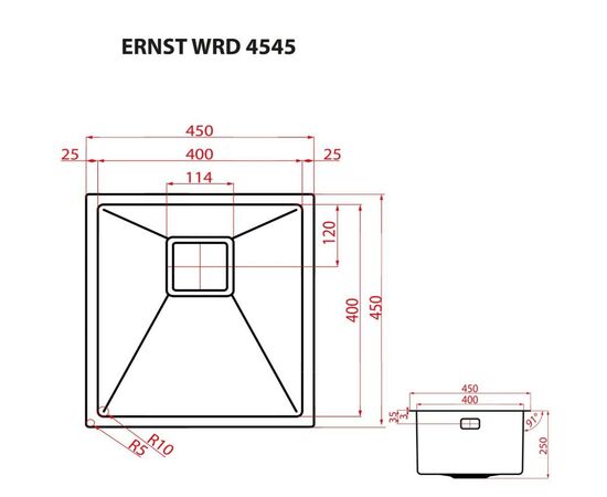Мойка кухонная Weilor ERNST WRD 4545, изображение 7 Мойка кухонная Weilor ERNST WRD 4545, изображение 7
