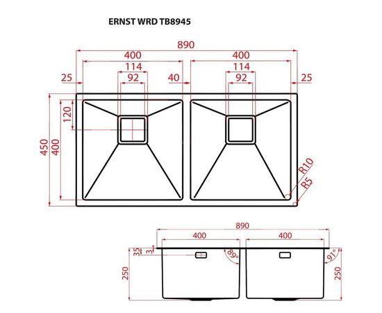 Мойка кухонная Weilor ERNST WRD TB8945, изображение 8 Мойка кухонная Weilor ERNST WRD TB8945, изображение 8