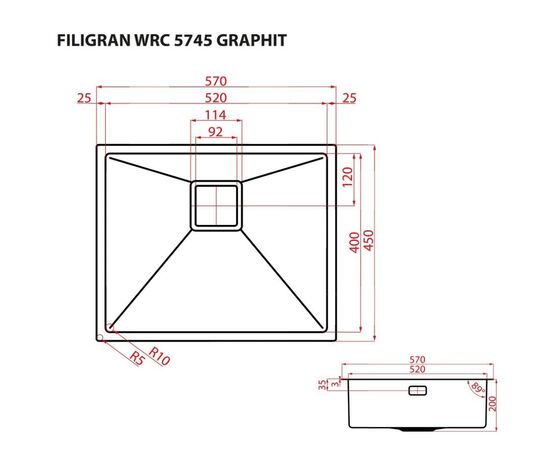 Мойка кухонная Weilor FILIGRAN WRC 5745 GRAPHIT, изображение 7 Мойка кухонная Weilor FILIGRAN WRC 5745 GRAPHIT, изображение 7