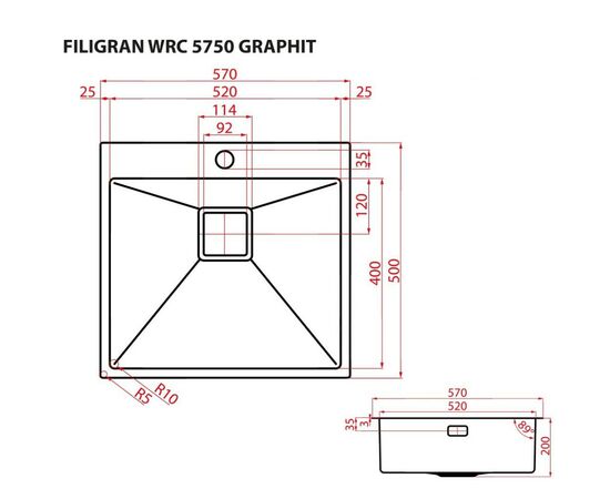 Мойка кухонная Weilor FILIGRAN WRC 5750 GRAPHIT, изображение 9 Мойка кухонная Weilor FILIGRAN WRC 5750 GRAPHIT, изображение 9