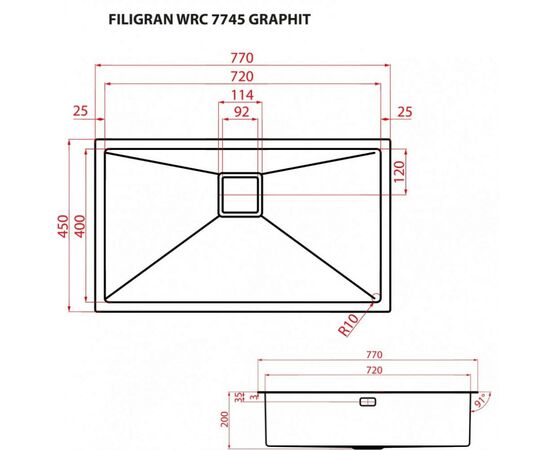 Мойка кухонная Weilor FILIGRAN WRC 7745 GRAPHIT, изображение 9 Мойка кухонная Weilor FILIGRAN WRC 7745 GRAPHIT, изображение 9