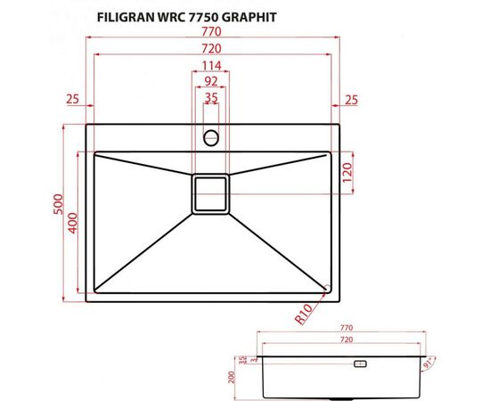 Мойка кухонная Weilor FILIGRAN WRC 7750 GRAPHIT, изображение 8 Мойка кухонная Weilor FILIGRAN WRC 7750 GRAPHIT, изображение 8