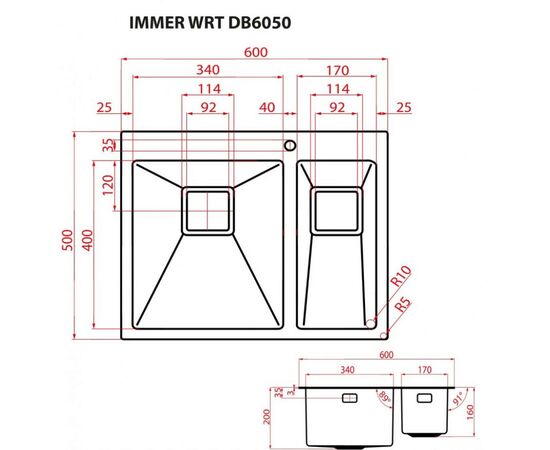 Мойка кухонная Weilor IMMER WRT DB6050, изображение 8 Мойка кухонная Weilor IMMER WRT DB6050, изображение 8