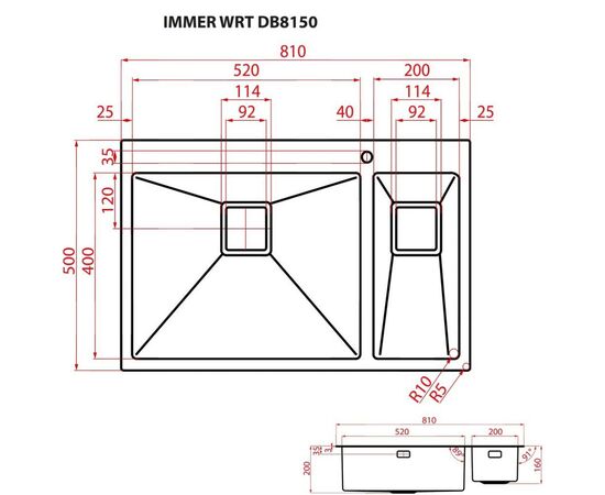 Мойка кухонная Weilor IMMER WRT DB8150, изображение 9 Мойка кухонная Weilor IMMER WRT DB8150, изображение 9