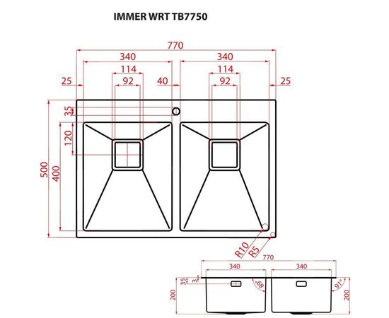 Мойка кухонная Weilor IMMER WRT TB7750, изображение 8 Мойка кухонная Weilor IMMER WRT TB7750, изображение 8