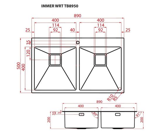 Мойка кухонная Weilor IMMER WRT TB8950, изображение 8 Мойка кухонная Weilor IMMER WRT TB8950, изображение 8