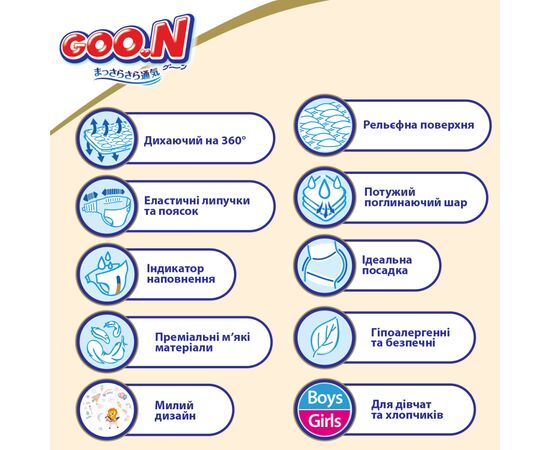 Подгузник GOO.N Premium Soft 9-14 кг размер L на липучках 52 шт (863225), изображение 7 Подгузник GOO.N Premium Soft 9-14 кг размер L на липучках 52 шт (863225), изображение 7