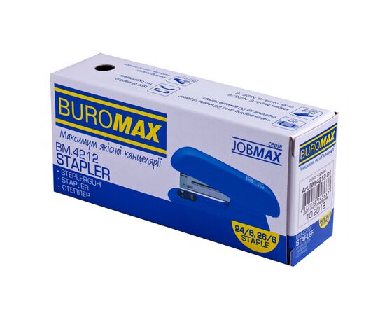 Степлер Buromax пластиковый, 20 л., скобы №24; 26, 126х32х55 мм, синий (BM.4212-02), изображение 3
