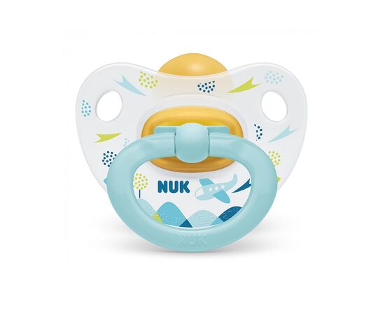 Пустышка Nuk Happy Kids Самолет, 0-6 мес., голубая (3952326)