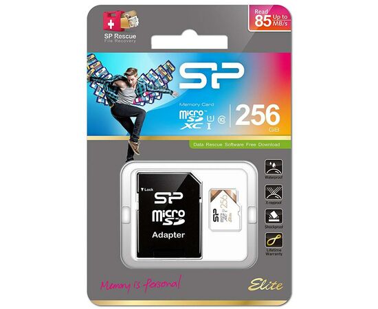 Карта памяти Silicon Power 256Gb microSDXC Class 10 UHS-I U1 Elite + adapter (SP256GBSTXBU1V21SP)