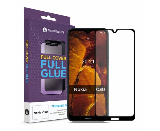 Стекло защитное MakeFuture Nokia C30 Full Cover Full Glue (MGF-NC30)
