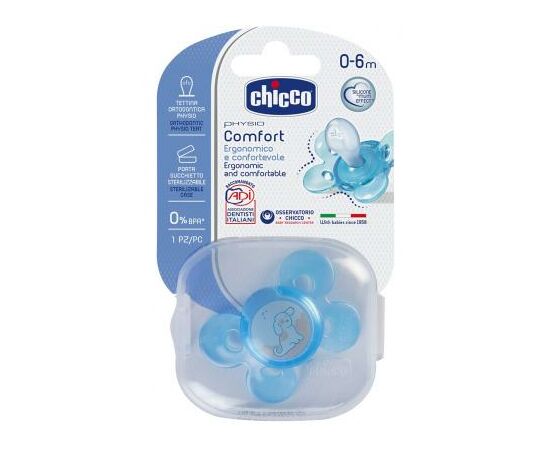 Пустышка Chicco Physio Comfort силиконовая 0-6 мес голубая 1 шт (74911.21)