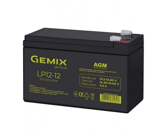 Батарея к ИБП Gemix LP 12В 12 Ач (LP1212), изображение 2 Батарея к ИБП Gemix LP 12В 12 Ач (LP1212), изображение 2