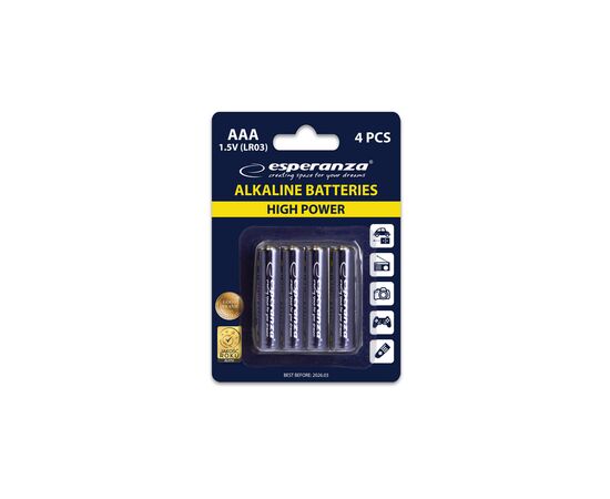 Батарейка Esperanza AAA LR03 Alkaline * 4 (EZB102), изображение 2 Батарейка Esperanza AAA LR03 Alkaline * 4 (EZB102), изображение 2