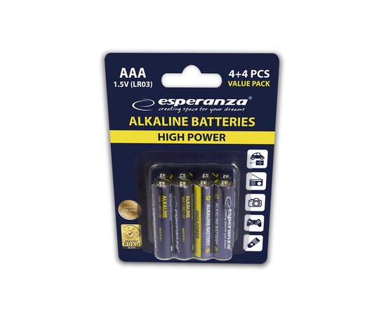 Батарейка Esperanza AAA LR03 Alkaline * 8 (EZB104), изображение 2 Батарейка Esperanza AAA LR03 Alkaline * 8 (EZB104), изображение 2